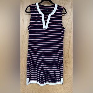 Nautica Navy and Red Striped V-Neck Top